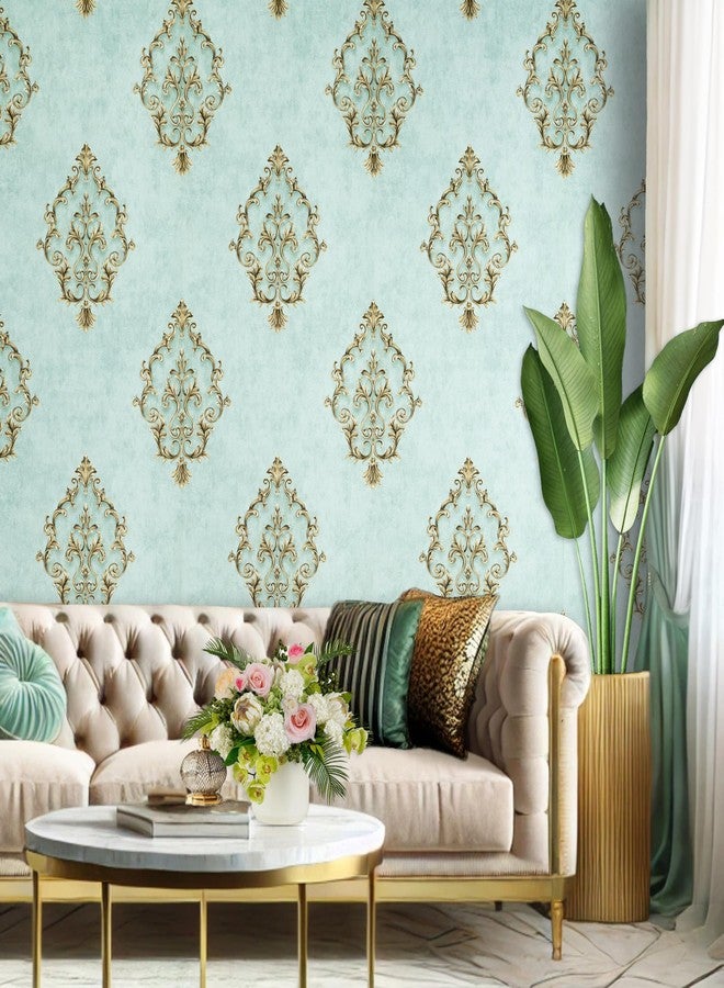 wolpin Non-Woven Wallpaper Non-Adhesive (53 x 950 CM) (Mint Green) | Classic Damask Design Wallpaper with Texture | Mint Green Decorative Wall Covering for Home (54.18 Sq Ft) - Image 3